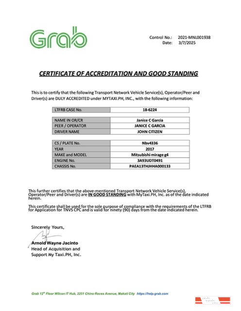 Philippines certificate of accreditation and good standing Word and PDF template
